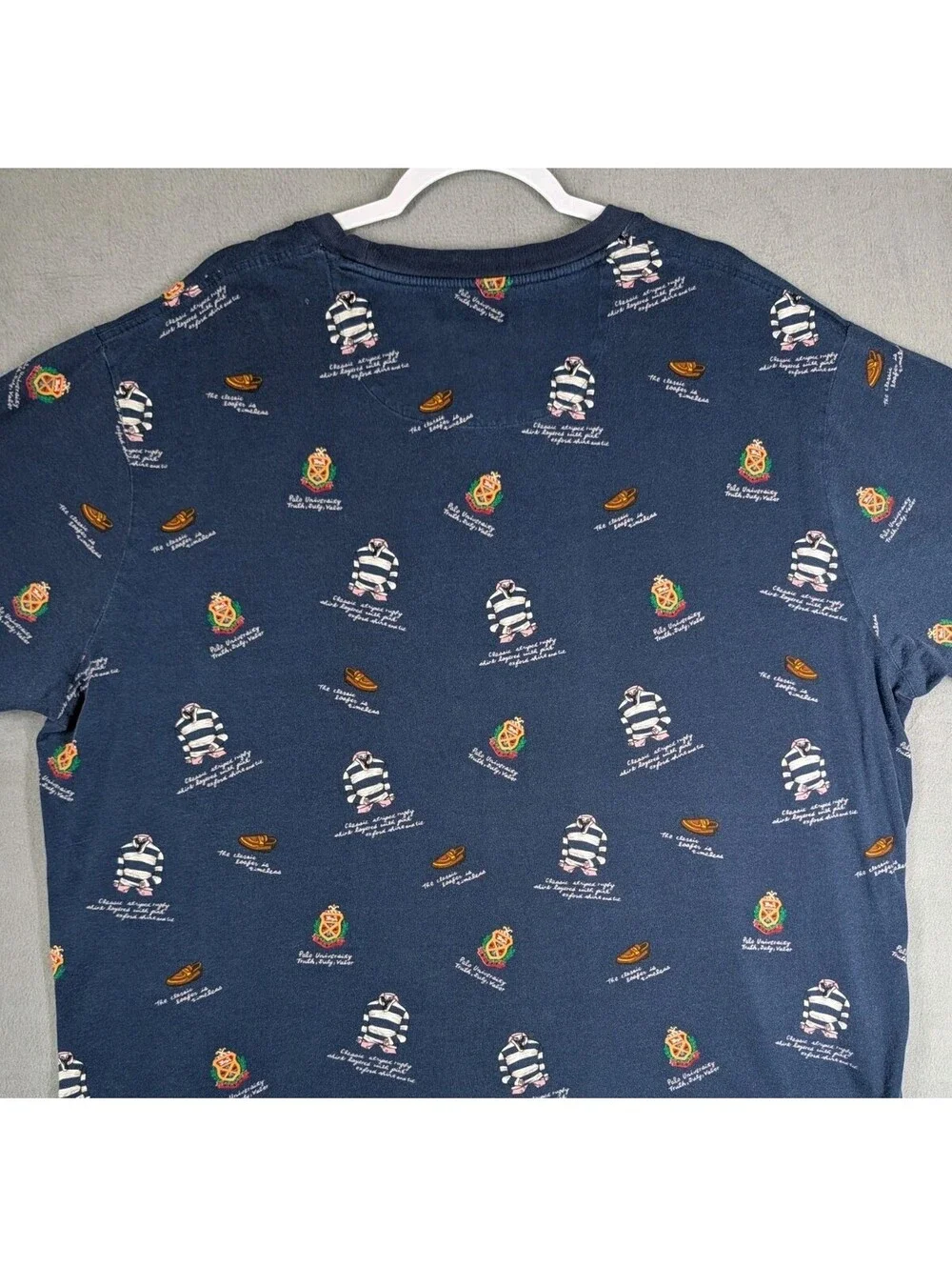 Polo Ralph Lauren Mens 2XLT Blue Pocket T Shirt Crest Rugby Print All Over Print